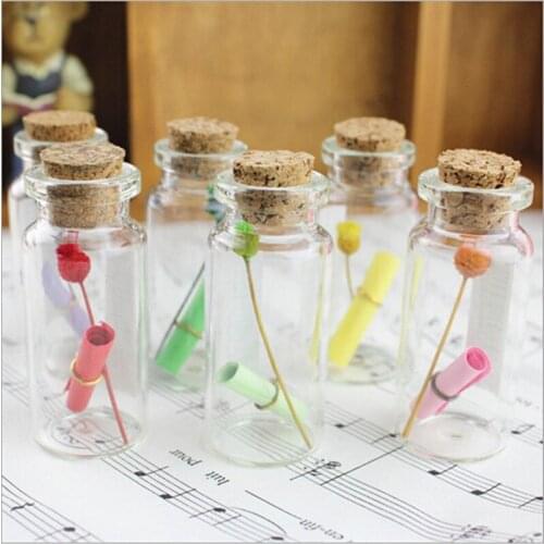 12PCS a Set Happy Flower Mini Clear Cork Stopper Glass Bottles Vials Jars Containers Small Wishing Bottle Size 2.2*5cm