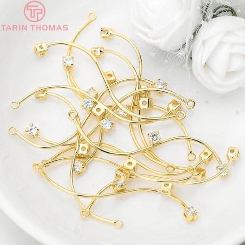 6PCS 48MM 52MM Zircon 4MM 24K Gold Color Brass S Shape Connect Charms High Quality Diy Jewelry Findings Accessories