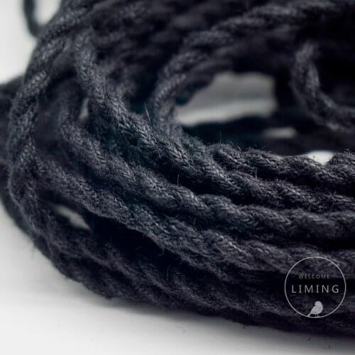 3m,5m,10m 2x0.75MM Vintage Black Wire Twisted Cable Hemp Rope Cord Pendant Lamp Wire Vintage Lamp Cord Fabric Electric Cord