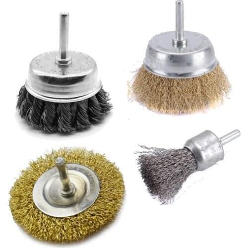 4PCS Wire Brush with Hex Shank, 2 Pack Knotted Crimped Wire Cup Brush, 3inch Wire Wheel Brush, 1inch Wire End Brush