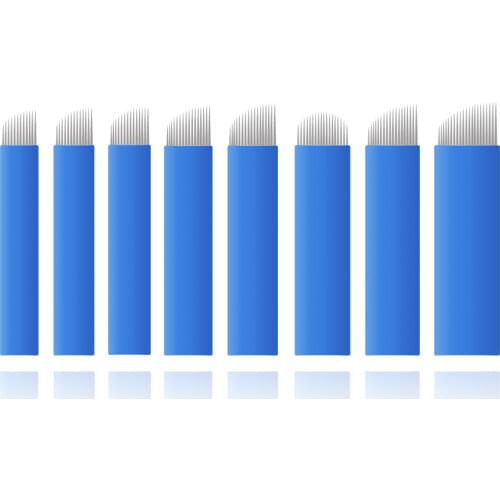 50 pieces of blue 12~21 needle tattoo needle permanent makeup eyebrow embroidery blade for 3D micro motion manual tattoo pen