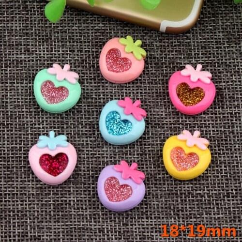 50pcs/Lot 18x19mm Multi-colors Strawberry Glitter Resin Flatback Cabochons DIY Hair Bows Home Decor Flat Back Scrapbooking Craft