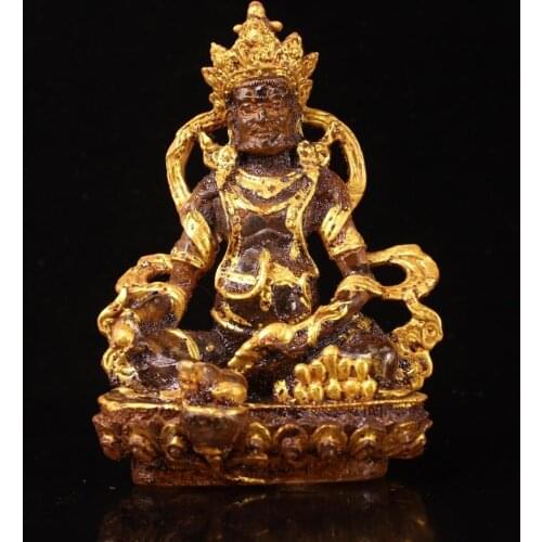 8" Tibet Buddhism Temple Unearthed in Tang Dynasty crystal Gilt Tibetan God of Wealth Buddha Statue Yellow God of Wealth Statue
