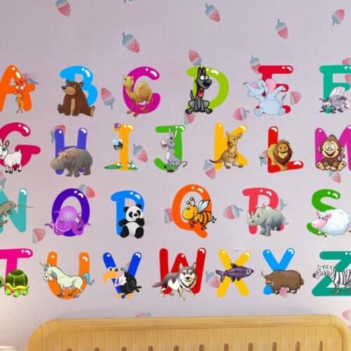 Alphabet Animals Mural Wall Stickers Letters For Kids Rooms Removable Nursery Bedroom Wall Decals School Classroom Decor