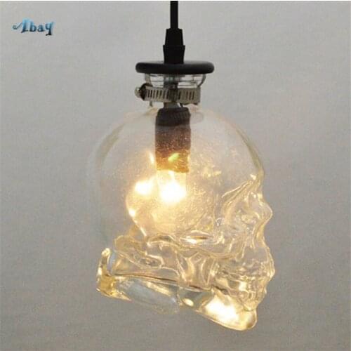American Industrial Decoration Pendant Lights Skull Cranial Shape Glass Hanging Lamp for Bar Cafe Party Novel Light Fixture Led