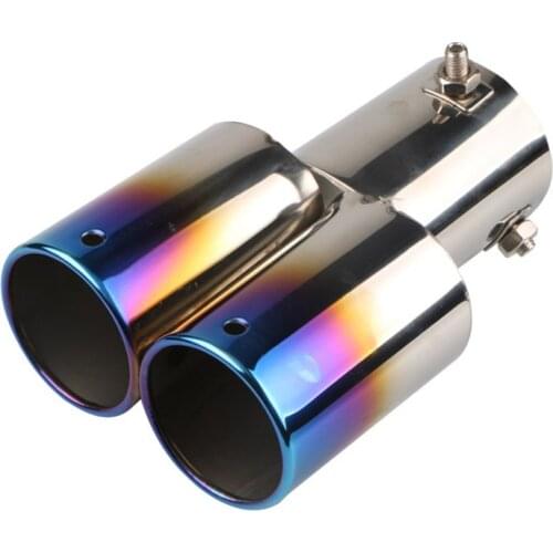 Car Auto Round Exhaust Muffler Tip Stainless Steel Exhause 1 to 2 Dual Pipe Chrome Trim Modified Car Rear Tail Throat Liner