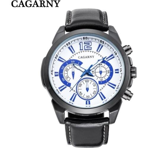 Cagarny Mens Watches Top Brand Luxury Sport Quartz-Watch Leather Band Male Clock Waterproof Wrist Watch Man Reloj Hombre XFCS