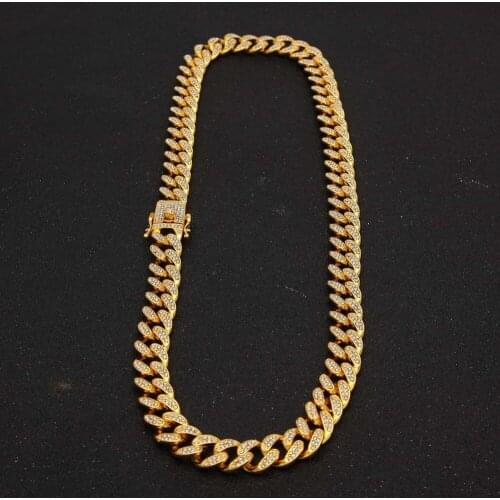 Hip hop Mens Miami Curb Cuban Chain Necklaces Bling Crystal With Luxury Box Rhinestone Clasp Lock Necklace Drop Shipping