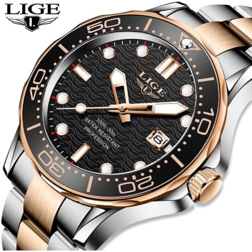 LIGE Top Brand Luxury Fashion Diver Watch Men 30ATM Waterproof Date Clock Sport Watches Mens Quartz Wristwatch Relogio Masculino