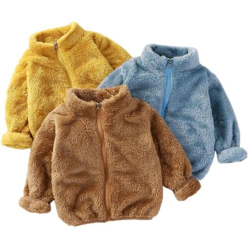 New Winter 2020Childrens Cotton Padded Clothes Imitation Fur Girls Coat Boys Warm Coral Plush Cotton Padded Jacket