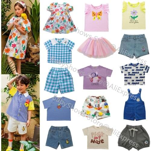 Kids T Shirts Shorts Set 2021 Summer Bon Brand Child Girls Dress Cartoon Toddler Boy Tee Overalls Sisters Brothers Clothes Suit