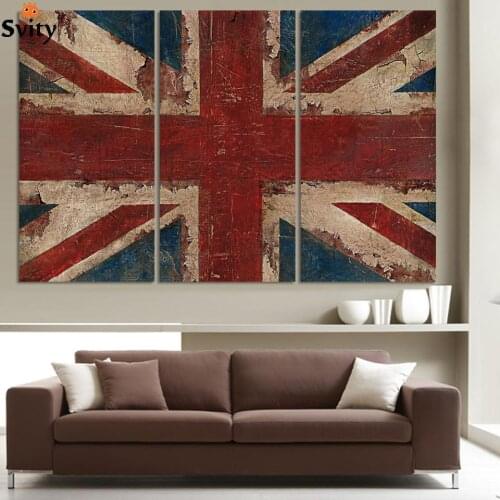 The Union Flag In Red White And Blue 3 Piece Painting On Canvas Wall Art Picture Print Art The Picture Home Decor Oil Prints