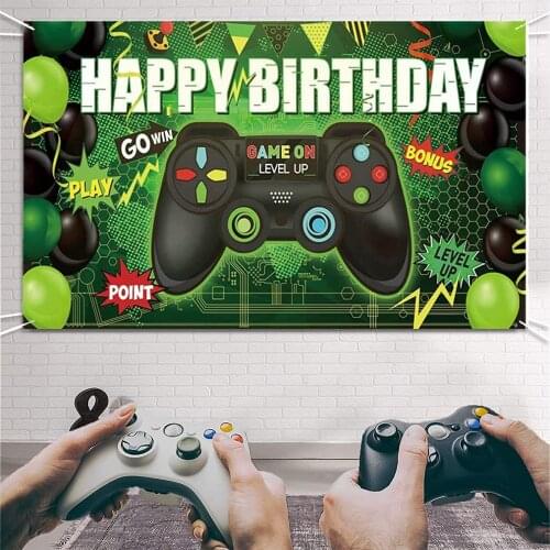 Video Game Theme Happy Birthday Party Background Birthday Decoration Photography Backdrop Game pad Party Banner for Boys Girls