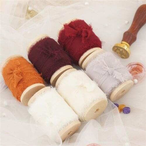 Ins Style Handmade Chiffon Frayed Edged ribbon 6Rolls One Set Wedding Bouquet Streamers Photography Gift Wrapping