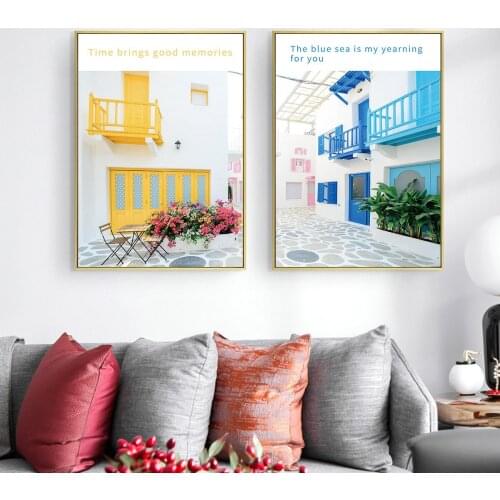 Yellow Blue Corner Shop the Scenery Oil Painting Picture Poster Canvas Print Painting Wall Art Living Room Home Decoration