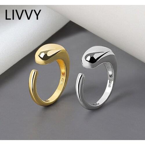 LIVVY New Fashion Silver Color Rings For Women Couples Minimalist Geometric Round Bead Glossy Ring Party Jewelry Gifts