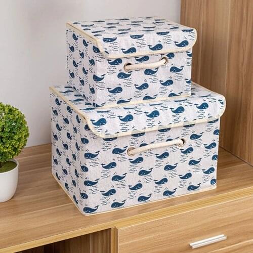Cotton Linen Cloth Bin with Cover for Storage Clothes Baby Toys Home Decoration Wardrobe Organziers Cartoon Laundry Basket Box