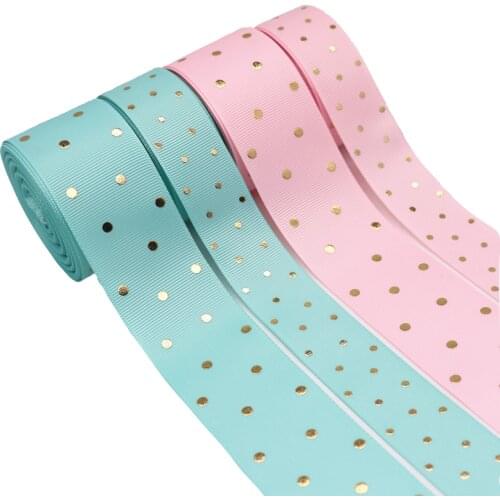 10 Yards 1" 25MM Gold Polka Dots Printed Grosgrain Ribbon For Hair Bows DIY Crafts Handmade Accessories M19080601