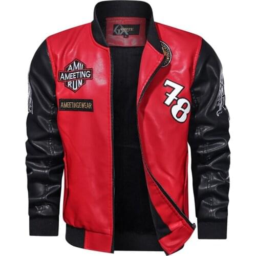 Mens Stand Collar Armband Decoration Without Hood Youth Fashion Coat Mens Slim Fit Color Matching Casual Faux Leathe Jacket