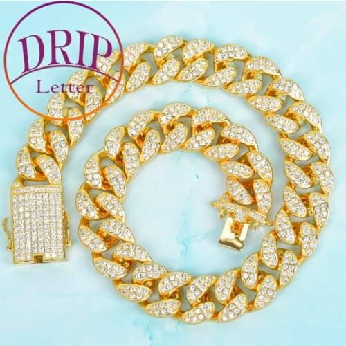 Mens 20mm Iced Zircon Cuban Link Gold Color Choker Hip Hop Finish Necklace Jewelry