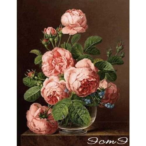 2021 Gold Collection Embroidery Roses in a Glass Vase DIY Cross Stitch Kit with 100% Cotton Floss & Free Shipping for Home Decor