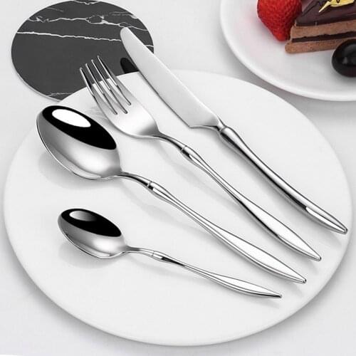 Luxury Cutlery Set Mirror Silver Cutlery Set 304 Stainless Steel Dinnerware Set Dinner Fork Spoon Knife Tableware Silverware Set