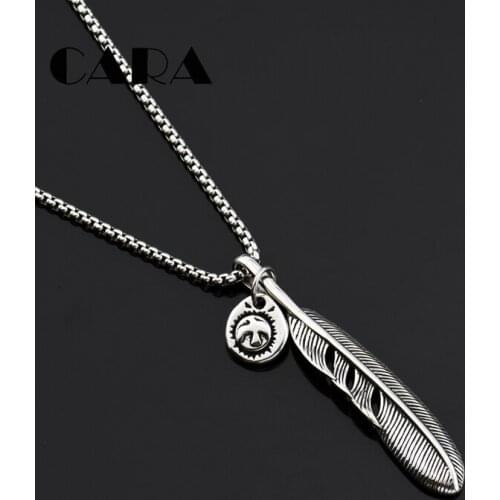 2019 New Arrival Indian Vintage Eagle feather pendant necklace 316L Stainless steel mens trendy punk necklace jewelries CAGF0393