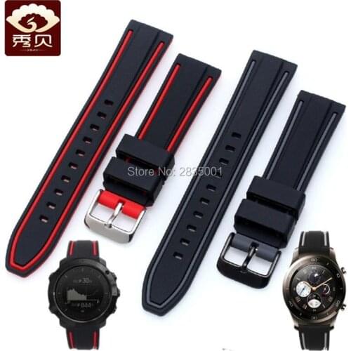 New Natural Silicone Rubber Watchband Black/Blue/Orange Strap Pin Buckle 20mm 22mm for Iwatch Huawei Smartwatch Ticwatch Stock