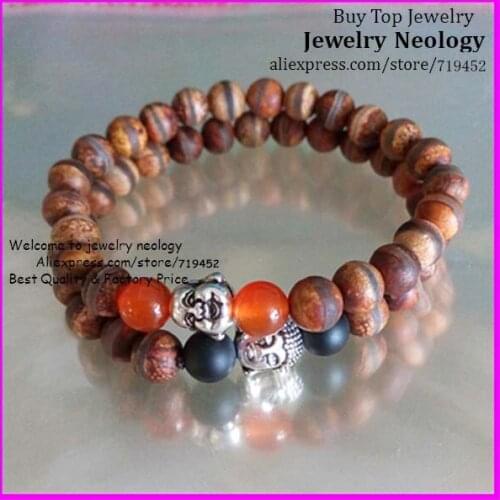 New Style! 10pcs Brown Matte Stone Oneline Round Bead Rondelle Bead Bracelet With Smile Laugh Buddha Men Stretchy Bracelet