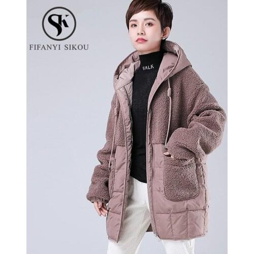 2019 Winter Coat Women Thick Warm Hooded Parka High quality Lambswool Splice Cotton Padded Coat Plus size Winter Jacket Women