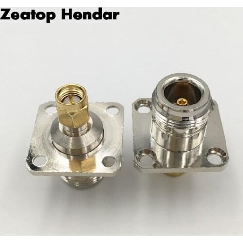 1Pcs Brass SMA Male Female Jack to N Type Female Plug with 4 Hole Flange Panel Mount Chassis RF Coaxial Adapter M/F Connector