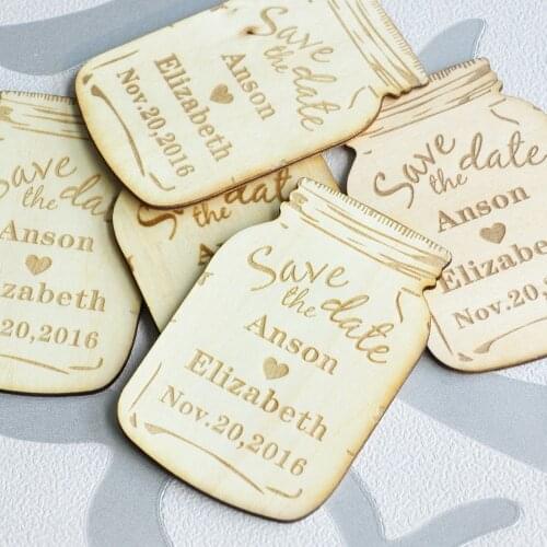Personalized Save the Date Magnets, Custom Wood Save the Date Magnets, Rustic Wooden Engraved Magnets