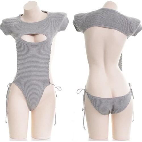 Hot Japanese Sexy Cute Womens Chest Hollow out Backless Exotic Sweater Virgin Killer One Piece Sleepwear Dress