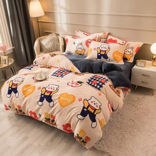 Roaming Space Cartoon Coral Fleece Home Textile Duvet Cover Four-piece Set