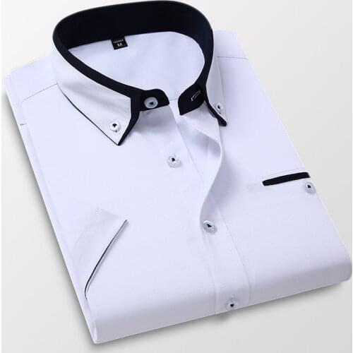 Mens Short Sleeve Shirts Slim Fit Formal Male White Naby Blue Grey Business Social Dress Shirts 2020 Summer Mens Clothing