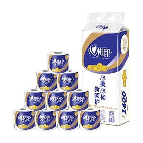 Heart to heart printed roll paper 3 layers of soft 10 rolls of toilet paper wholesale Original wood household roll toilet paper
