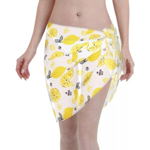 Sexy Women Beach Swimwear Pareo Scarf Cover Up Wrap Kaftan Sarong Beach Wear Lemon Pattern Bikinis Cover-Ups Skirts