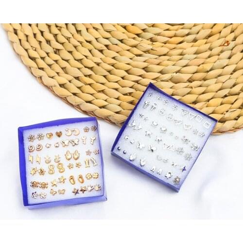 New Fashion 24Pairs/ Set Unisex Mix Styles Stud Earrings Set Women Men Metal Plated Earrings Moon Star Animal Studs Earring