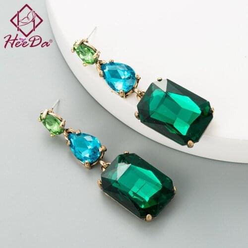2021 New Women Elegant Crystal Stud Earrings Lady Graceful Hyperbole Geometric Green Set Auger Ear Decoration Jewelry Female