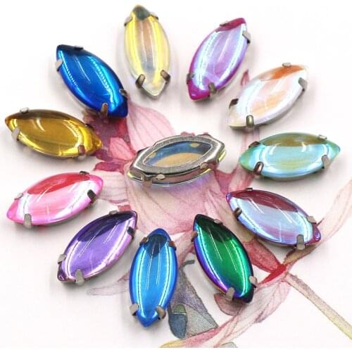 Wedding Decoration High Quality Glass Crystal Strass Flatback 7X15mm Navette Rhinestones Sliver Claw Sew On Clothing/Dress