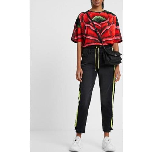 Washed-out patchwork loose casual jeans