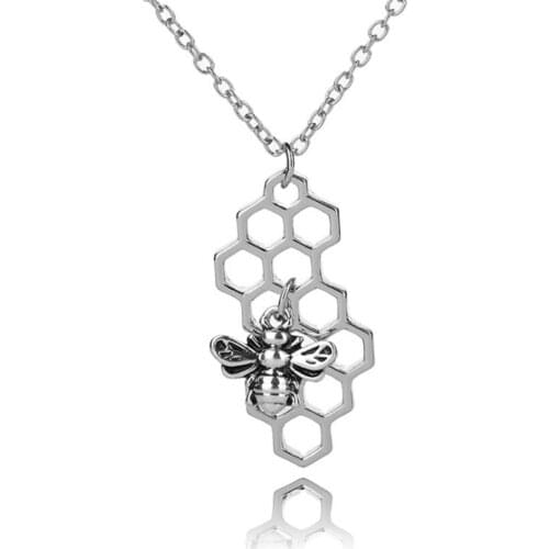 FYJS Unique Silver Plated Alloy Honeybee Pendant Link Chain Necklace Ethnic Style Insect Jewelry