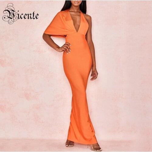 VC All Free Shipping 2020 Hot New Chic Ruffles Deep V Neck Backless Sleeveless Celebrity Party Long Bandage Dress