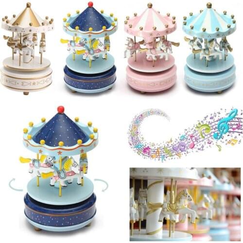 Merry-go-round Music Boxes Geometric Music Baby Room Decoration Gifts Unisex Wooden Christmas Horse Carousel Box Gifts for Kids
