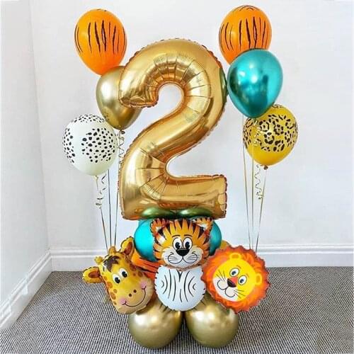 18pcs Safari Birthday Number Balloon Party Jungle Decoration Chrome Metallic Latex Ballons Globos Kid Birthday Party Baby Shower
