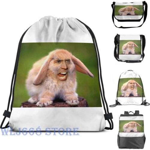 Funny graphic print shoulder Bags women Nicolas Cage Rabbit Single shoulder backpack travel for men Gym Bag