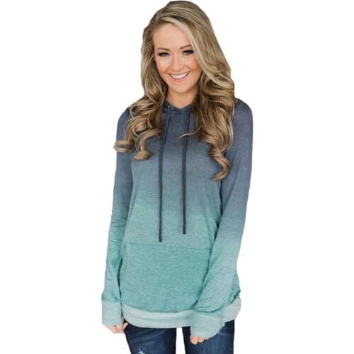 Women Fashion Hoodie Ladies Casual gradients Pullover Sports Solid Color Drawstring Hoodie