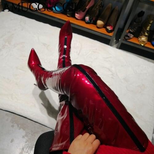 2020 New Plus Big Size 35-47 Wine-red Zip Fashion Sexy Thigh High Heel Over The Knee Autumn Winter Ladies Women Boot X1927