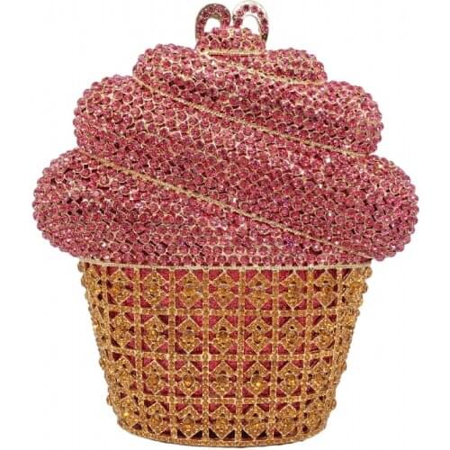 Women Silver Crystal Clutches Bag Evening Party Box Clutch Purse Wedding Box Bridal Ice Cream Rhinestones Handbag