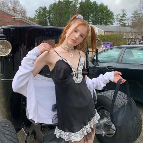 SEASONS 2021 Summer Fashion Sexy Lace Up Black Camisole V Neck A-Line Women Dress Party Vacation Beach Mini Dresses ASDR82960